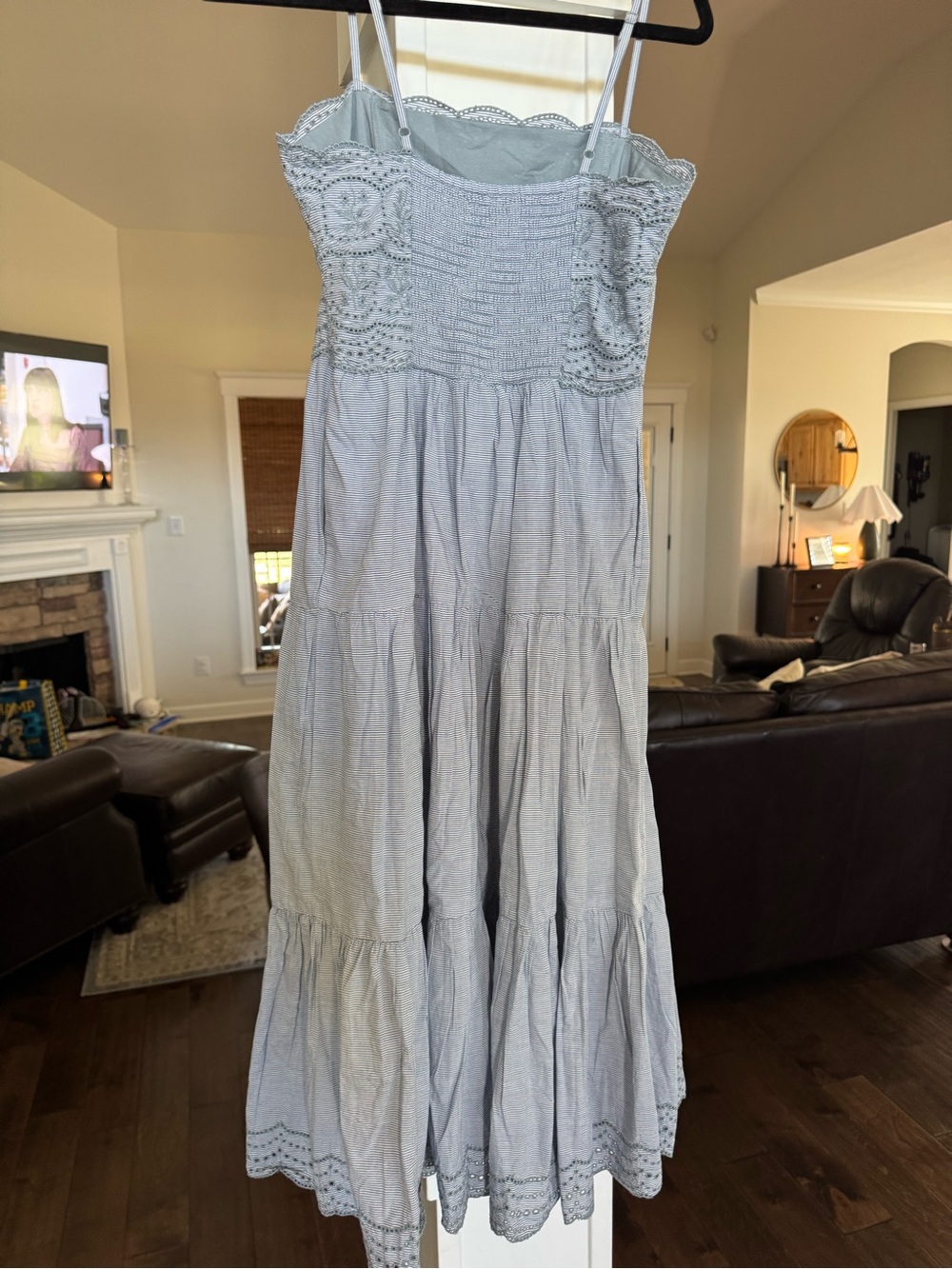 American Eagle Blue Eyelet Tiered Sundress with Spaghetti Straps - Picture 3 of 5
